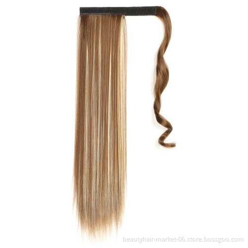 Cheap Wholesale 24" long multi color synthetic clip in ponytail hair extensions wrap around drawstring ponytail for woman